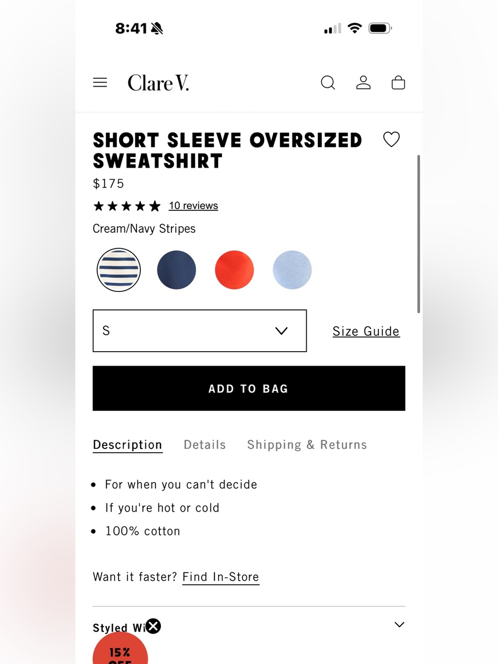 Striped Puff-Sleeve Sweatshirt - White & Navy - Picture 4 of 6